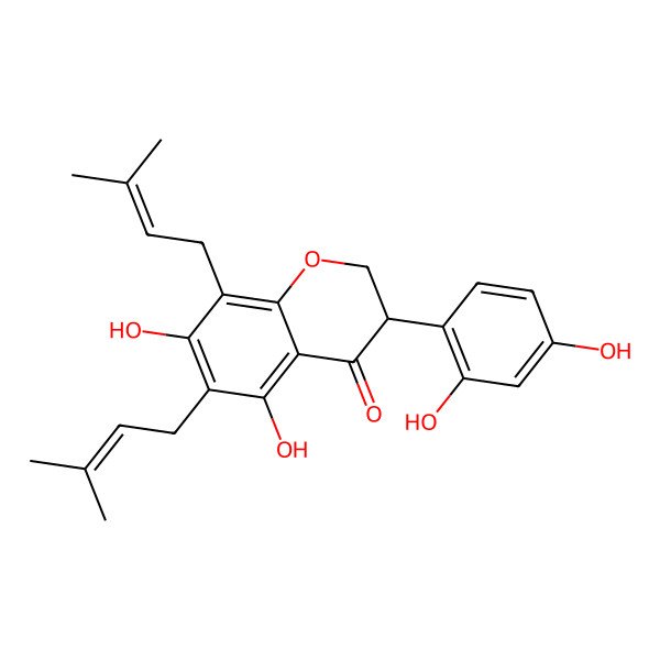 2D Structure of 3-(2,4-Dihydroxyphenyl)-5,7-dihydroxy-6,8-bis(3-methylbut-2-enyl)-2,3-dihydrochromen-4-one