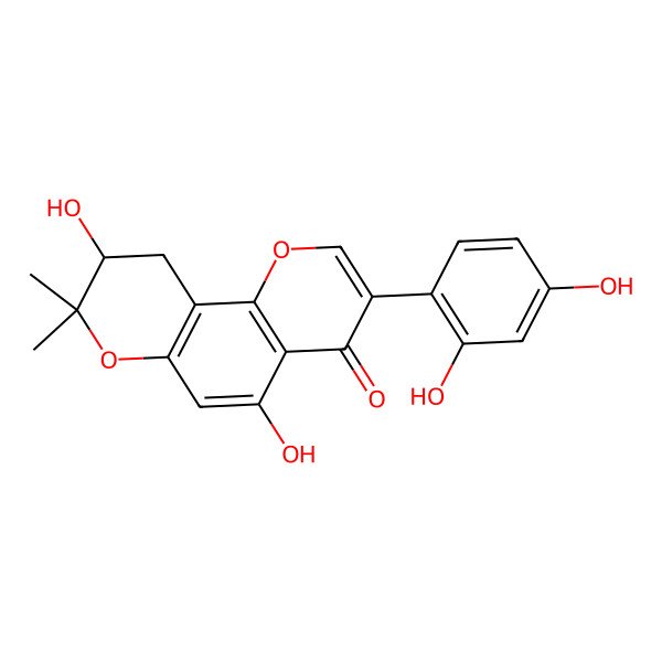 2D Structure of 3-(2,4-Dihydroxyphenyl)-5,9-dihydroxy-8,8-dimethyl-9,10-dihydropyrano[2,3-h]chromen-4-one