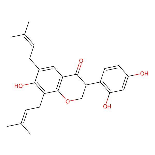 2D Structure of 3-(2,4-Dihydroxyphenyl)-7-hydroxy-6,8-bis(3-methylbut-2-enyl)-2,3-dihydrochromen-4-one