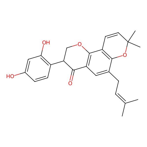 2D Structure of 3-(2,4-Dihydroxyphenyl)-8,8-dimethyl-6-(3-methylbut-2-enyl)-2,3-dihydropyrano[2,3-h]chromen-4-one