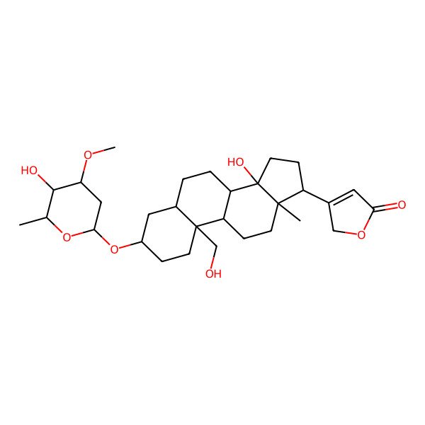 2D Structure of 3-[(2,6-Dideoxy-3-o-methylhexopyranosyl)oxy]-14,19-dihydroxycard-20(22)-enolide