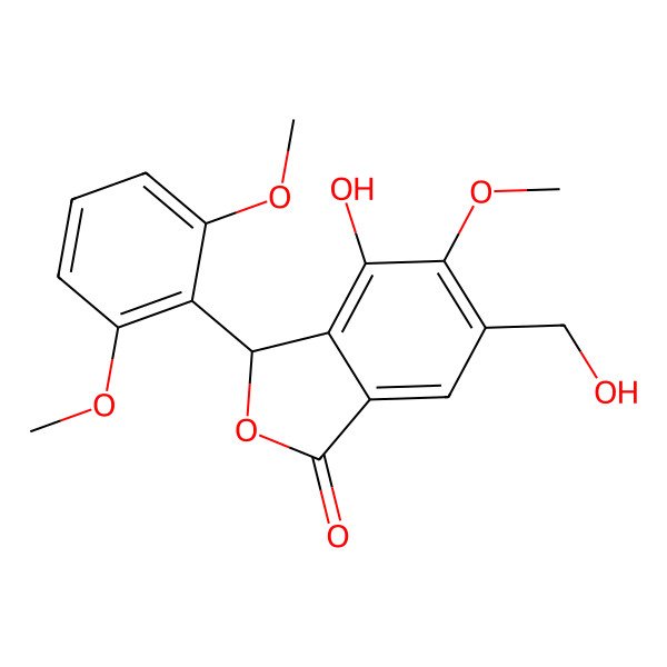 2D Structure of 3-(2,6-dimethoxyphenyl)-4-hydroxy-6-(hydroxymethyl)-5-methoxy-3H-2-benzofuran-1-one