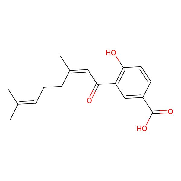 2D Structure of 3-[(2E)-3,7-dimethylocta-2,6-dienoyl]-4-hydroxybenzoic acid