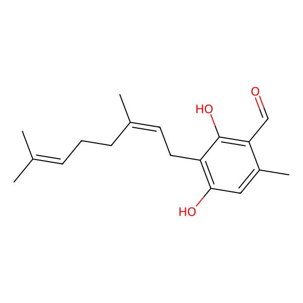2D Structure of 3-[(2E)-3,7-dimethylocta-2,6-dienyl]-2,4-dihydroxy-6-methylbenzaldehyde