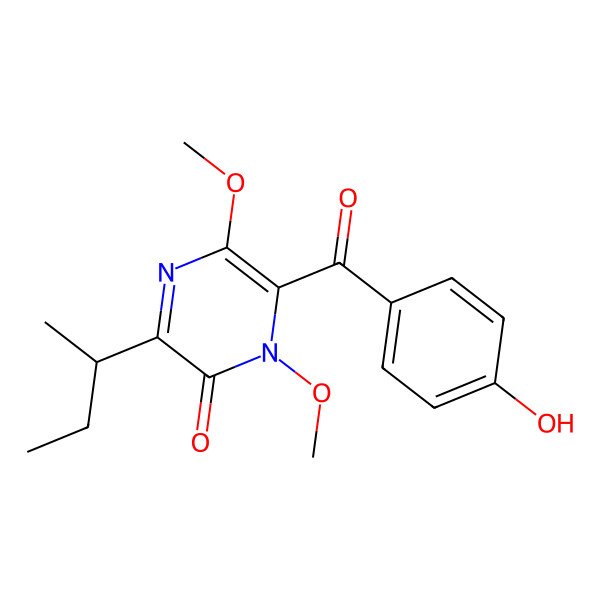 2D Structure of 3-[(2R)-butan-2-yl]-6-(4-hydroxybenzoyl)-1,5-dimethoxypyrazin-2-one