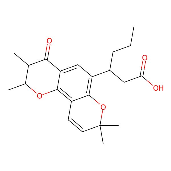 2D Structure of 3-[(2R,3S)-2,3,8,8-tetramethyl-4-oxo-2,3-dihydropyrano[2,3-f]chromen-6-yl]hexanoic acid