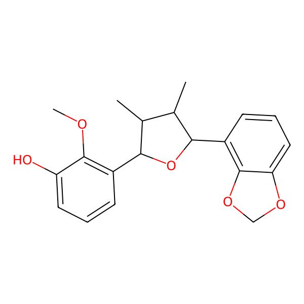 2D Structure of 3-[(2R,3S,4S,5S)-5-(1,3-benzodioxol-4-yl)-3,4-dimethyloxolan-2-yl]-2-methoxyphenol