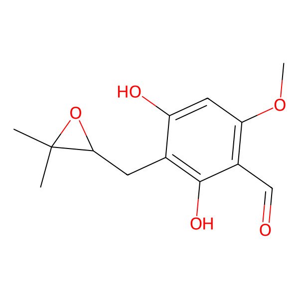 2D Structure of 3-[[(2S)-3,3-dimethyloxiran-2-yl]methyl]-2,4-dihydroxy-6-methoxybenzaldehyde