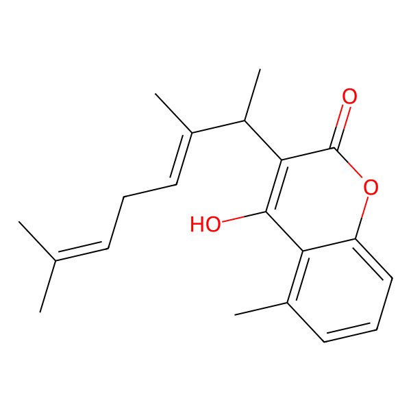 2D Structure of 3-[(2S,3E)-3,7-dimethylocta-3,6-dien-2-yl]-4-hydroxy-5-methylchromen-2-one