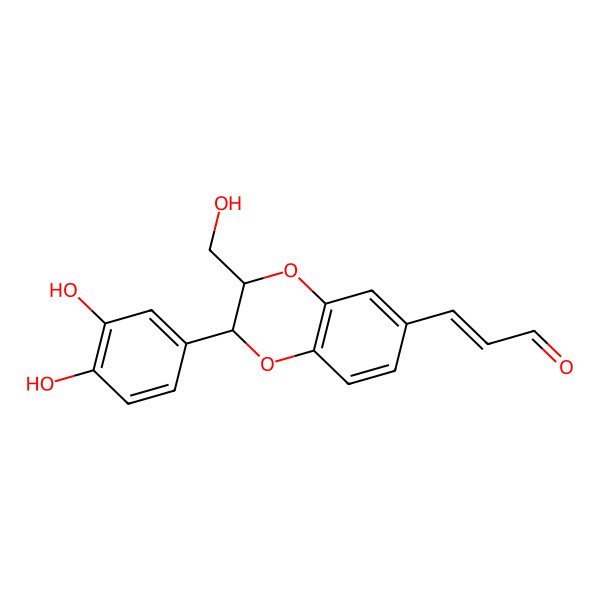 2D Structure of 3-[(2S,3S)-2-(3,4-dihydroxyphenyl)-3-(hydroxymethyl)-2,3-dihydro-1,4-benzodioxin-6-yl]prop-2-enal