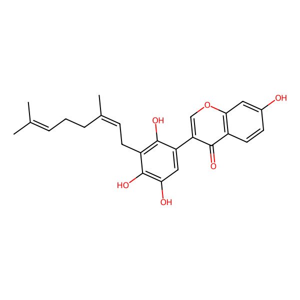 2D Structure of 3-[3-[(2E)-3,7-dimethylocta-2,6-dienyl]-2,4,5-trihydroxyphenyl]-7-hydroxychromen-4-one