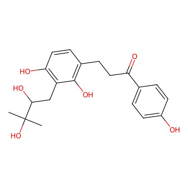 2D Structure of 3-[3-[(2R)-2,3-dihydroxy-3-methylbutyl]-2,4-dihydroxyphenyl]-1-(4-hydroxyphenyl)propan-1-one
