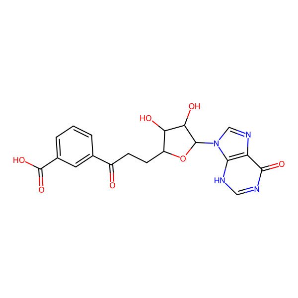 2D Structure of 3-[3-[(2R,3S,4R,5R)-3,4-dihydroxy-5-(6-oxo-3H-purin-9-yl)oxolan-2-yl]propanoyl]benzoic acid