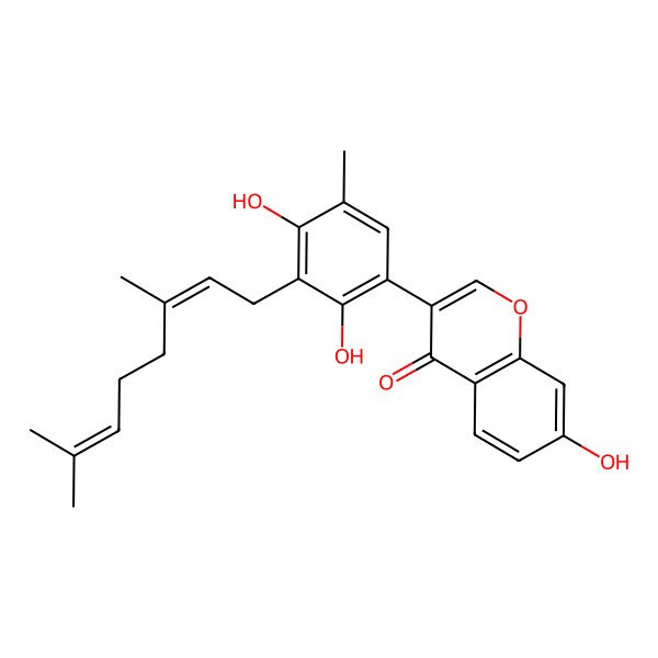 2D Structure of 3-[3-(3,7-Dimethylocta-2,6-dienyl)-2,4-dihydroxy-5-methylphenyl]-7-hydroxychromen-4-one