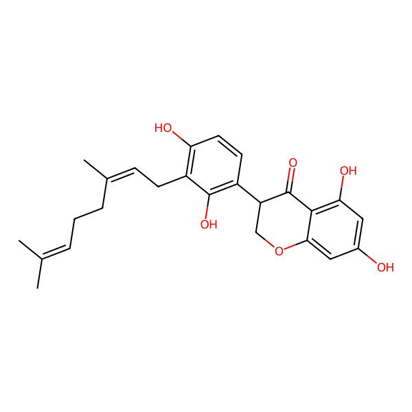 2D Structure of 3-[3-(3,7-Dimethylocta-2,6-dienyl)-2,4-dihydroxyphenyl]-5,7-dihydroxy-2,3-dihydrochromen-4-one