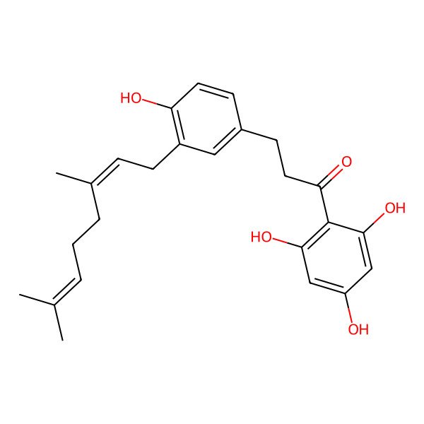 2D Structure of 3-[3-(3,7-Dimethylocta-2,6-dienyl)-4-hydroxyphenyl]-1-(2,4,6-trihydroxyphenyl)propan-1-one