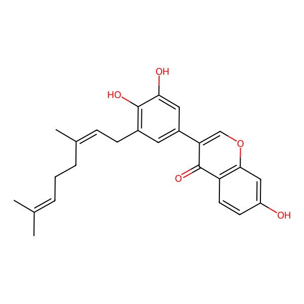 2D Structure of 3-[3-(3,7-Dimethylocta-2,6-dienyl)-4,5-dihydroxyphenyl]-7-hydroxychromen-4-one