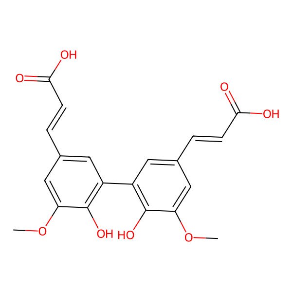 2D Structure of 3,3'-(6,6'-Dihydroxy-5,5'-dimethoxy[1,1'-biphenyl]-3,3'-diyl)di(prop-2-enoic acid)