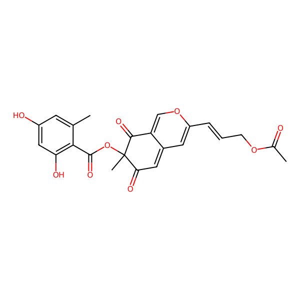 2D Structure of [3-(3-Acetyloxyprop-1-enyl)-7-methyl-6,8-dioxoisochromen-7-yl] 2,4-dihydroxy-6-methylbenzoate