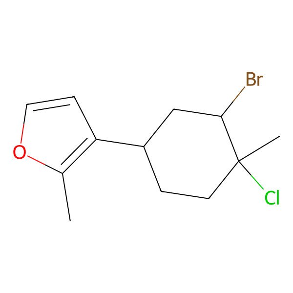 2D Structure of 3-(3-Bromo-4-chloro-4-methylcyclohexyl)-2-methylfuran