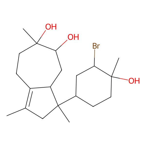 2D Structure of 3-(3-Bromo-4-hydroxy-4-methylcyclohexyl)-1,3,6-trimethyl-2,3a,4,5,7,8-hexahydroazulene-5,6-diol