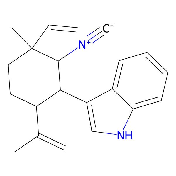 2D Structure of 3-(3-ethenyl-2-isocyano-3-methyl-6-prop-1-en-2-ylcyclohexyl)-1H-indole