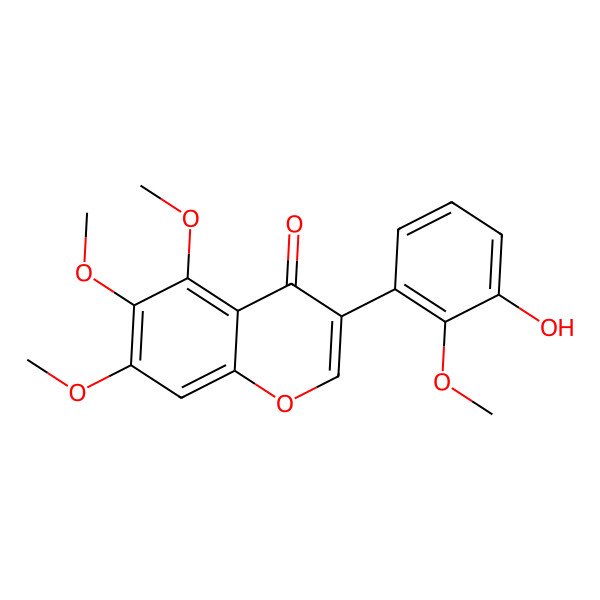 2D Structure of 3-(3-Hydroxy-2-methoxyphenyl)-5,6,7-trimethoxychromen-4-one