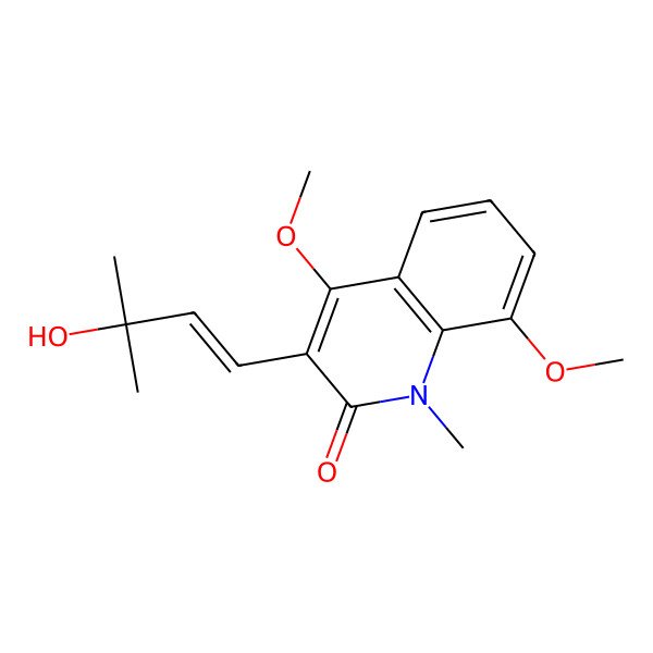 2D Structure of 3-(3-Hydroxy-3-methylbut-1-enyl)-4,8-dimethoxy-1-methylquinolin-2-one 2D Structure of 3-(3-Hydroxy-3-methylbut-1-enyl)-4,8-dimethoxy-1-methylquinolin-2-one