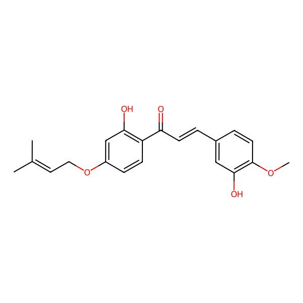 2D Structure of 3-(3-Hydroxy-4-methoxyphenyl)-1-[2-hydroxy-4-(3-methylbut-2-enoxy)phenyl]prop-2-en-1-one