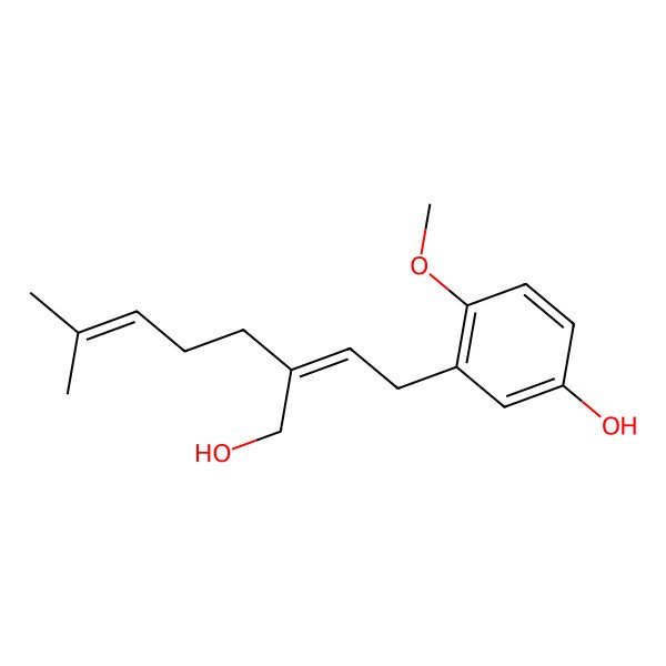 2D Structure of 3-[3-(Hydroxymethyl)-7-methylocta-2,6-dienyl]-4-methoxyphenol