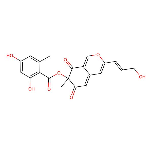 2D Structure of [3-(3-Hydroxyprop-1-enyl)-7-methyl-6,8-dioxoisochromen-7-yl] 2,4-dihydroxy-6-methylbenzoate