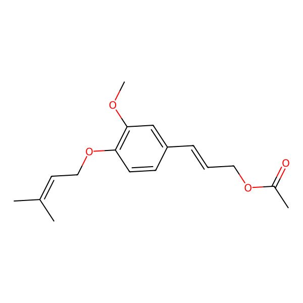 2D Structure of 3-[3-Methoxy-4-(3-methylbut-2-enoxy)phenyl]prop-2-enyl acetate