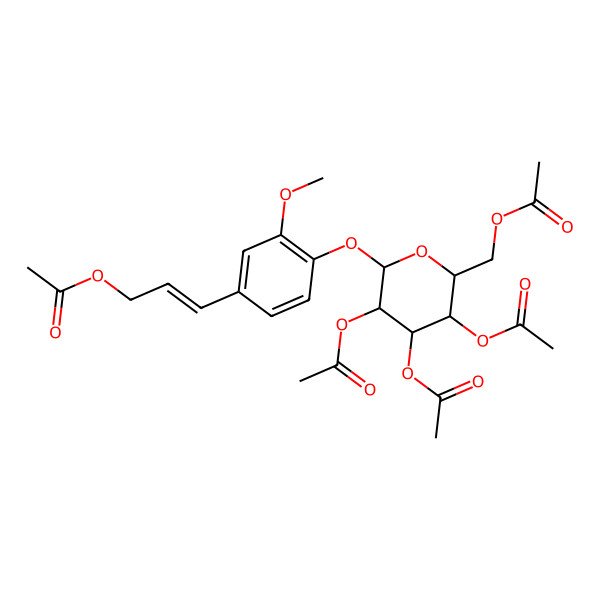 2D Structure of 3-[3-Methoxy-4-[3,4,5-triacetyloxy-6-(acetyloxymethyl)oxan-2-yl]oxyphenyl]prop-2-enyl acetate