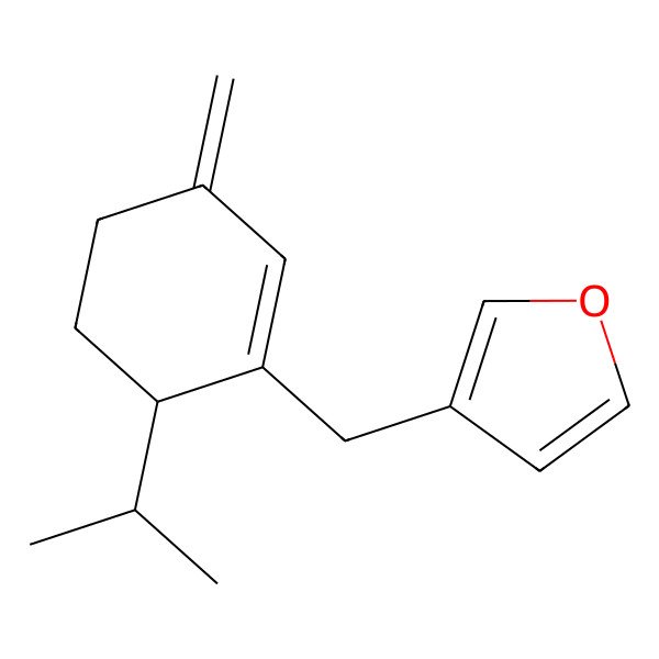 2D Structure of 3-[(3-Methylidene-6-propan-2-ylcyclohexen-1-yl)methyl]furan