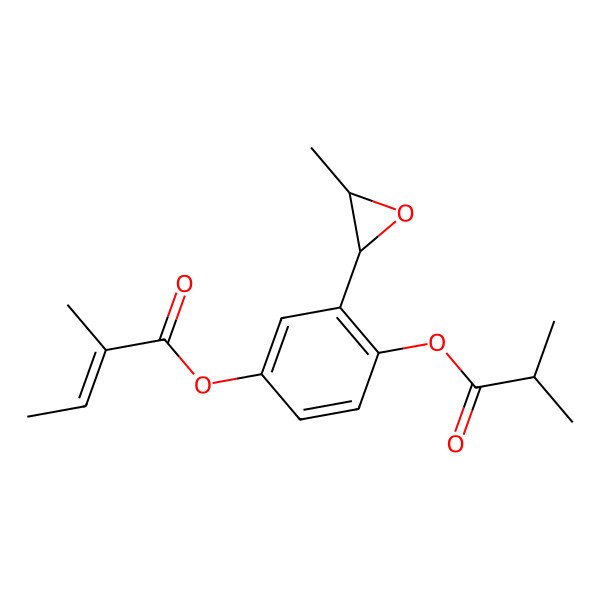 2D Structure of [3-(3-Methyloxiran-2-yl)-4-(2-methylpropanoyloxy)phenyl] 2-methylbut-2-enoate