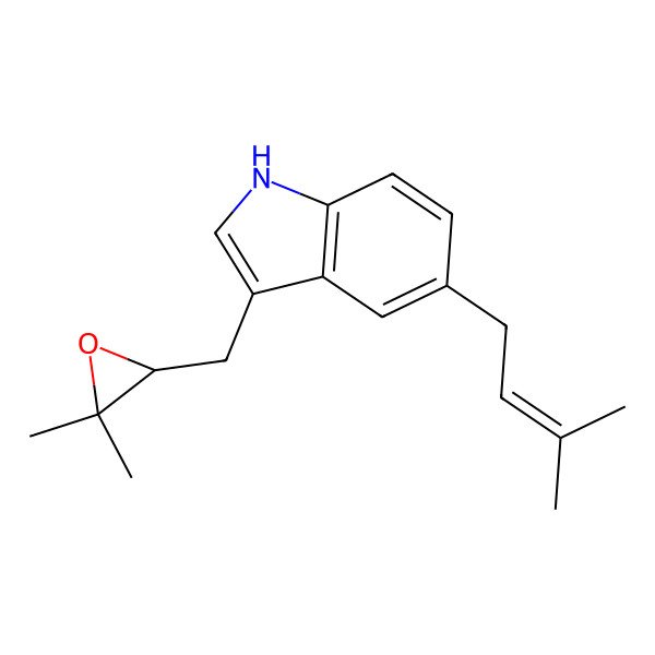 2D Structure of 3-[(3,3-dimethyloxiran-2-yl)methyl]-5-(3-methylbut-2-enyl)-1H-indole