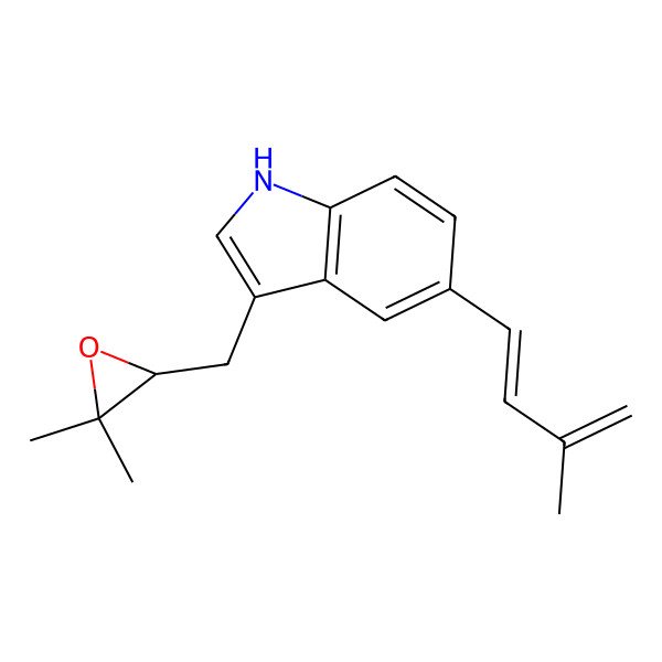 2D Structure of 3-[(3,3-dimethyloxiran-2-yl)methyl]-5-(3-methylbuta-1,3-dienyl)-1H-indole