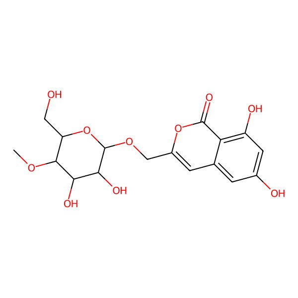 2D Structure of 3-[[3,4-Dihydroxy-6-(hydroxymethyl)-5-methoxyoxan-2-yl]oxymethyl]-6,8-dihydroxyisochromen-1-one