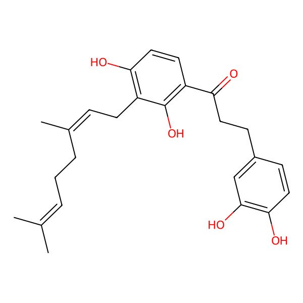 2D Structure of 3-(3,4-dihydroxyphenyl)-1-[3-[(2E)-3,7-dimethylocta-2,6-dienyl]-2,4-dihydroxyphenyl]propan-1-one