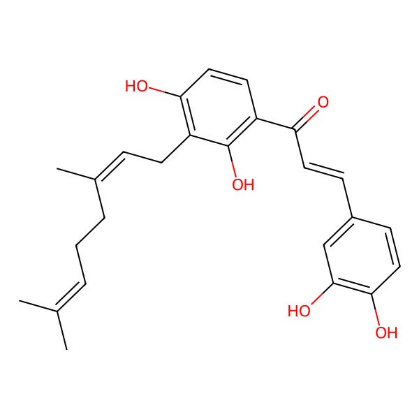 2D Structure of 3-(3,4-Dihydroxyphenyl)-1-[3-(3,7-dimethylocta-2,6-dienyl)-2,4-dihydroxyphenyl]prop-2-en-1-one