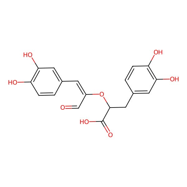 2D Structure of 3-(3,4-Dihydroxyphenyl)-2-[1-(3,4-dihydroxyphenyl)-3-oxoprop-1-en-2-yl]oxypropanoic acid