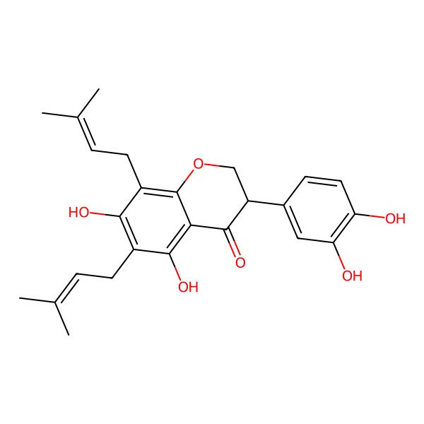 2D Structure of 3-(3,4-Dihydroxyphenyl)-5,7-dihydroxy-6,8-bis(3-methylbut-2-enyl)chroman-4-one