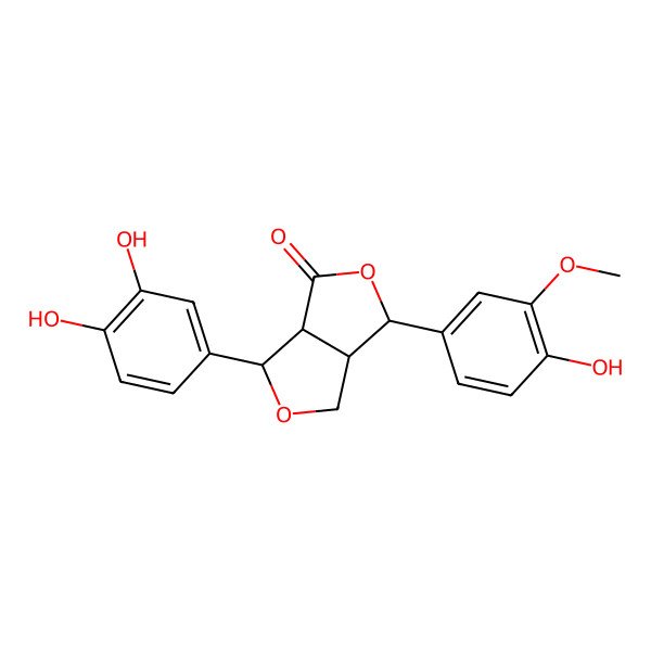 2D Structure of 3-(3,4-dihydroxyphenyl)-6-(4-hydroxy-3-methoxyphenyl)-3,3a,6,6a-tetrahydro-1H-furo[3,4-c]furan-4-one