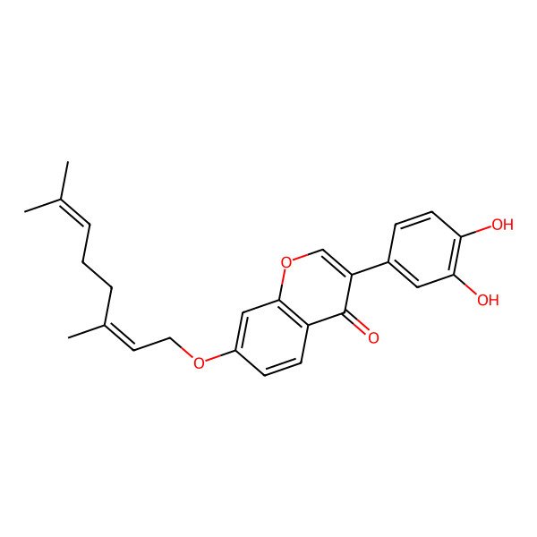 2D Structure of 3-(3,4-dihydroxyphenyl)-7-[(2E)-3,7-dimethylocta-2,6-dienoxy]chromen-4-one