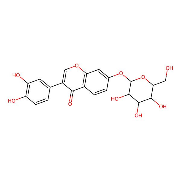 2D Structure of 3-(3,4-Dihydroxyphenyl)-7-[3,4,5-trihydroxy-6-(hydroxymethyl)oxan-2-yl]oxychromen-4-one