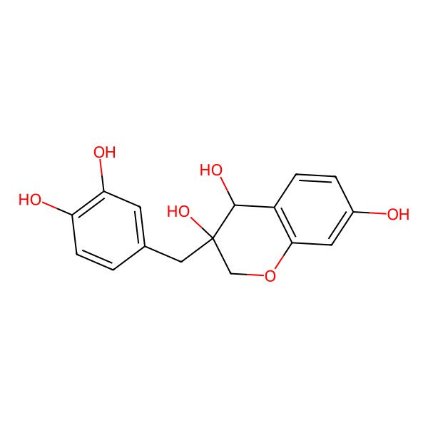 2D Structure of 3-[(3,4-Dihydroxyphenyl)methyl]-2,4-dihydrochromene-3,4,7-triol