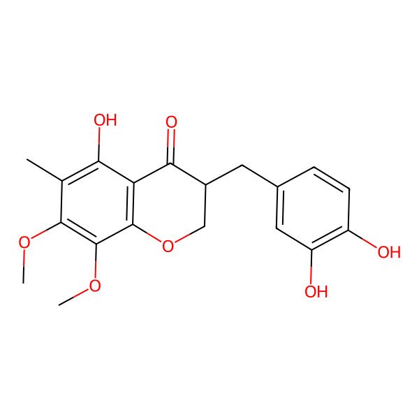 2D Structure of 3-[(3,4-Dihydroxyphenyl)methyl]-5-hydroxy-7,8-dimethoxy-6-methyl-2,3-dihydrochromen-4-one