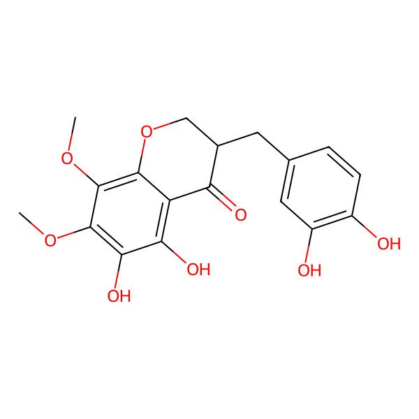 2D Structure of 3-[(3,4-Dihydroxyphenyl)methyl]-5,6-dihydroxy-7,8-dimethoxy-2,3-dihydrochromen-4-one