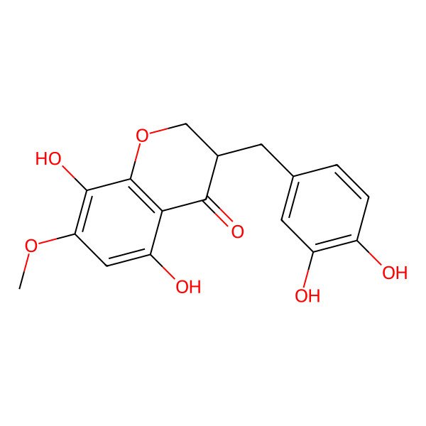 2D Structure of 3-[(3,4-Dihydroxyphenyl)methyl]-5,8-dihydroxy-7-methoxy-2,3-dihydrochromen-4-one