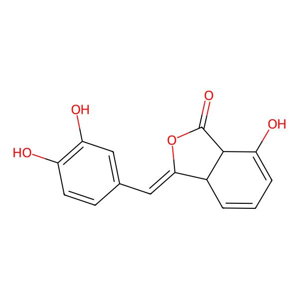 2D Structure of 3-[(3,4-Dihydroxyphenyl)methylidene]-7-hydroxy-3a,7a-dihydro-2-benzofuran-1-one
